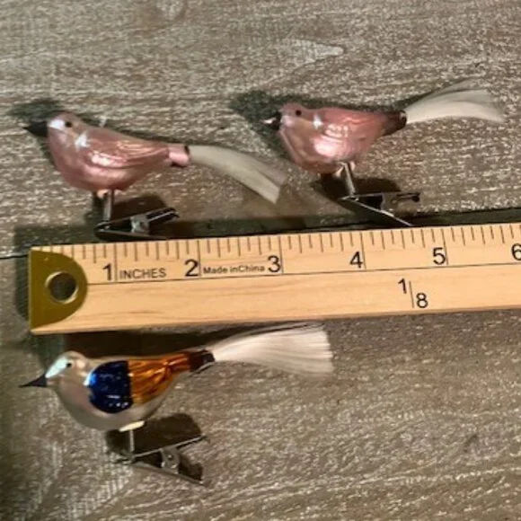 3 Small glass clipon bird Christmas ornaments